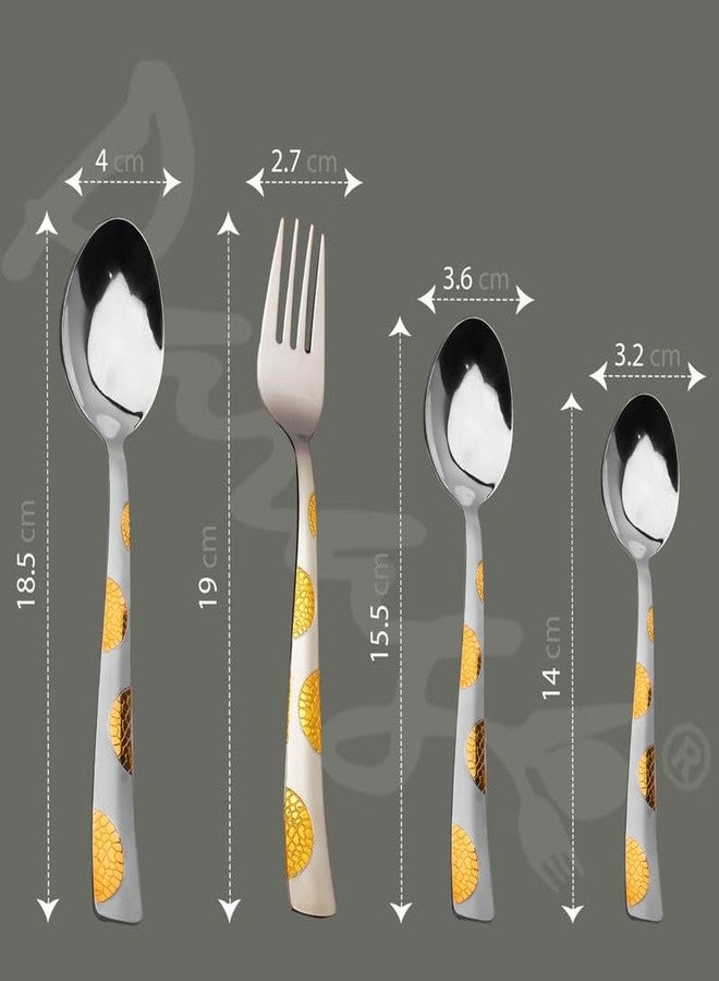 Parage 24 Pieces Premium Stainless Steel Golden Cutlery Set, Home & Kitchen with Gift Box, (6 Pieces Each Table Spoons, Table Forks, Dinner Spoon & Tea Spoons) with Leatherite Box (Moonpress Design) - Image 2